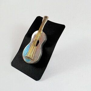 .925 Sterling Silver Guitar Brooch